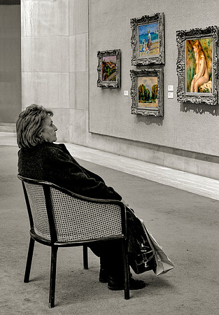 Viewer and four paintings - 16x23