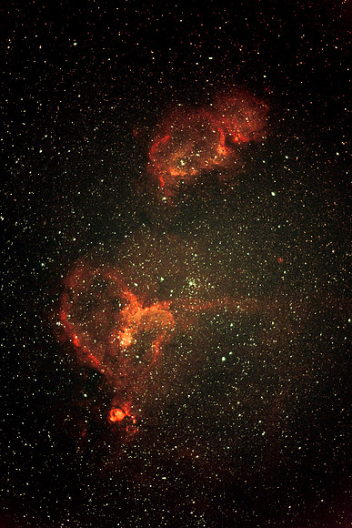 IC1805 IC1848 Heart & Soul nebulae 300s B1 200mm f2.8 ASI2600MC L-eNhance