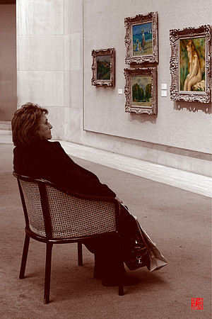 Viewer and four paintings-1-adj-Sepia with Color Paintings-CHOP - 12 x 18