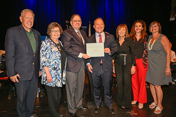 Closter - Mayor Glidden, Lorraine (Joe's wife), Joe, Gottheimer, Councilwomen Victoria Amitai and Anna Maroules and Joe's sister, Donna Jeanne Bianco