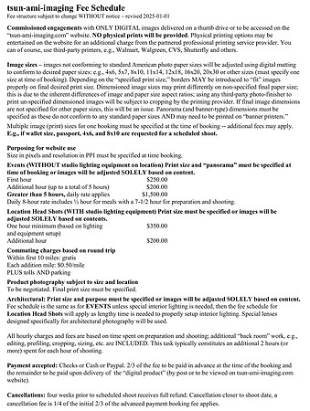 tsun-ami-imaging Fee Schedule (revised 2025-01-01)